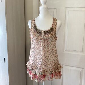 Imaginary Voyage Floral Tank Top with Ruffle Detail